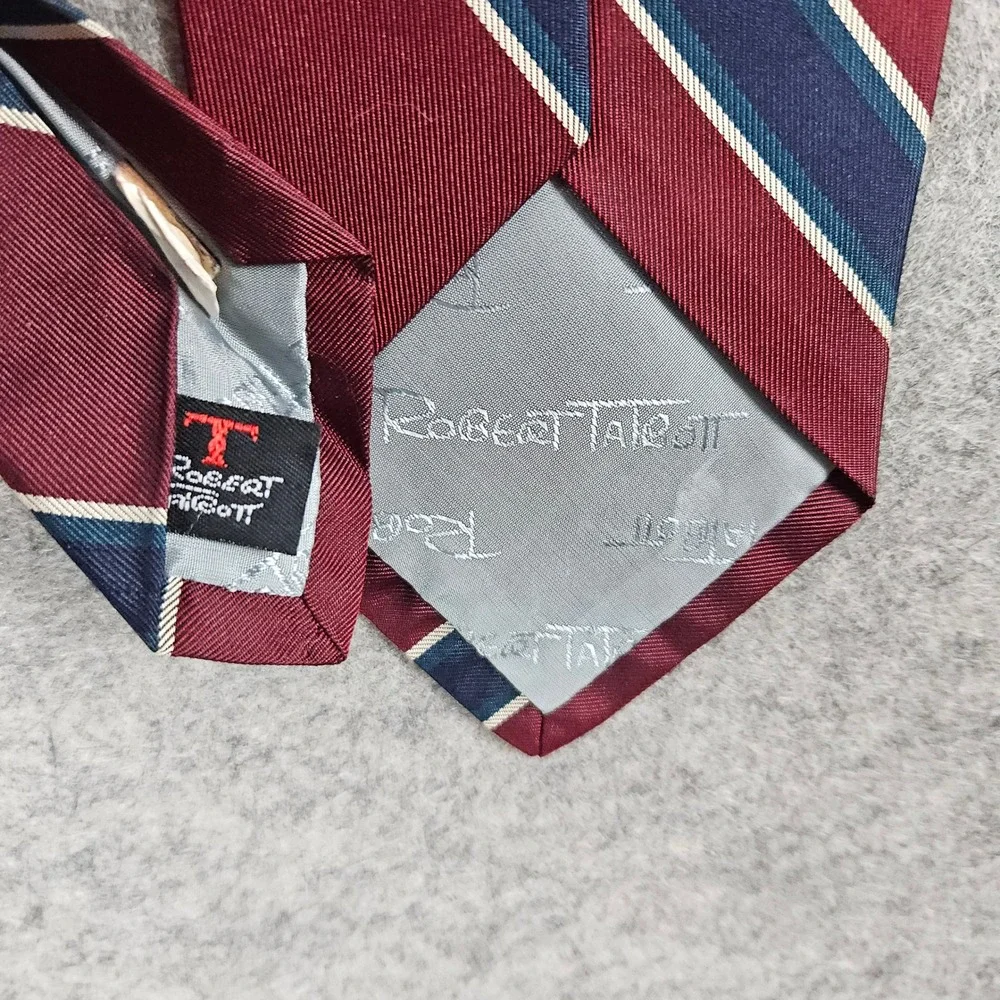 Robert Talbott‎ McCalls Men's Burgundy Blue Stripe Silk Neck Tie Hand Sewn SNAGS